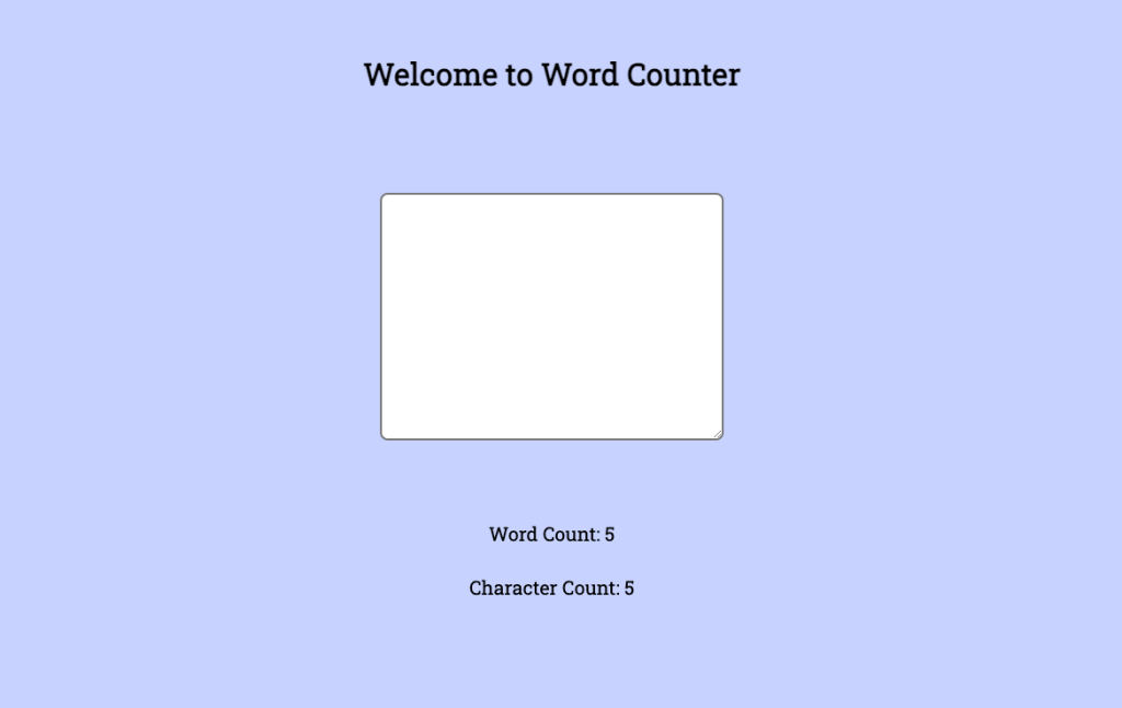 The word counter app after applying CSS