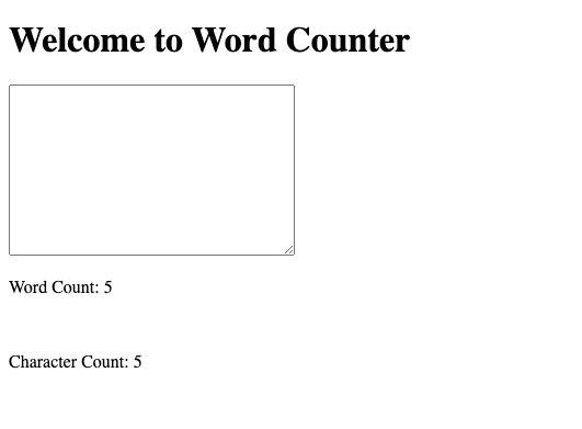 The word counter app after writing HTML tags