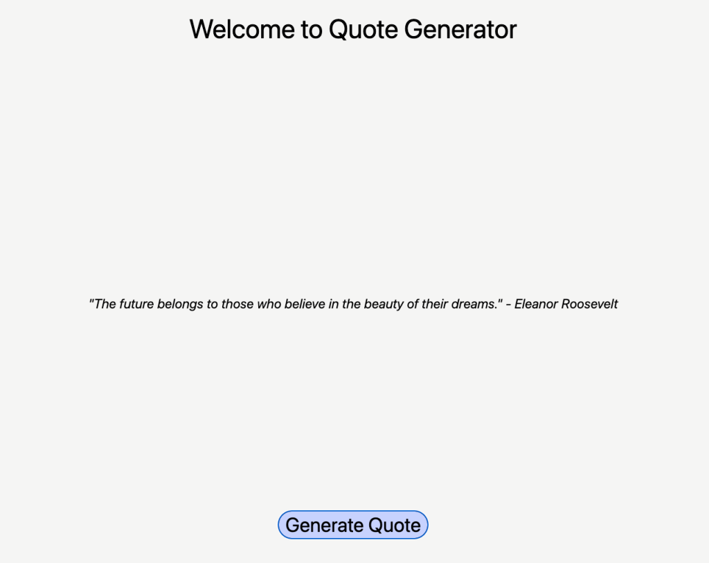 A working app with a quote displayed