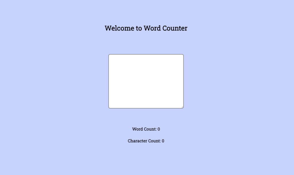 The final outcome of the word counter app