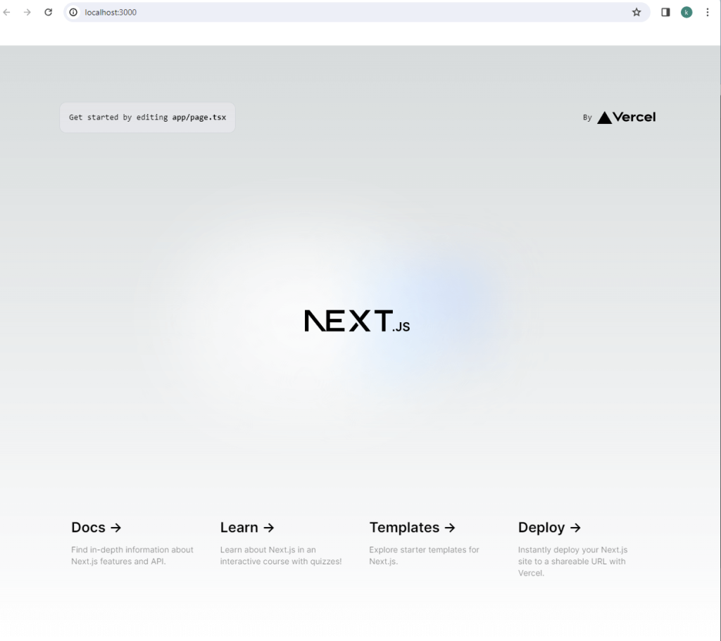 The bootstrapped Next.js main page