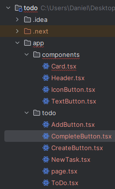 Project structure after creating CompleteButton.tsx